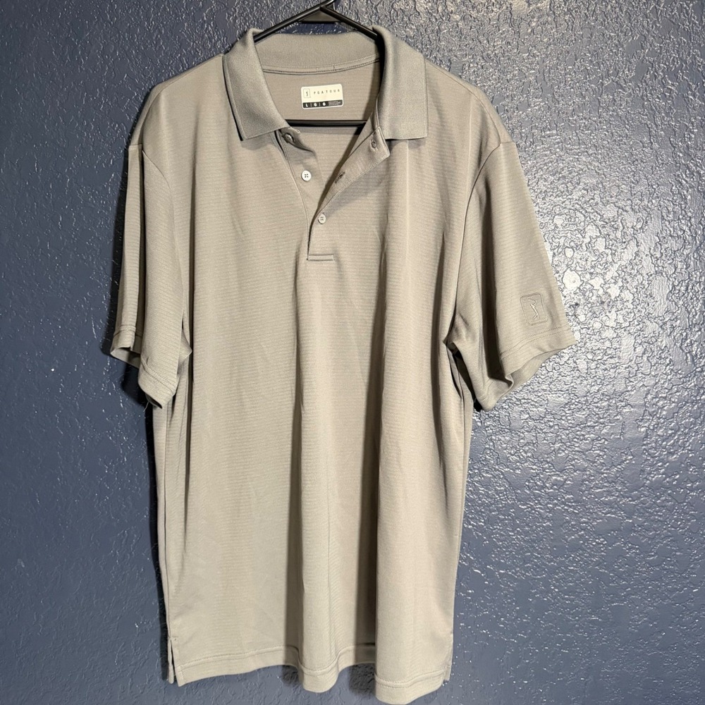 PGA Tour Polo Shirt Large‎ Gray Short Sleeve Performance Golf Top
